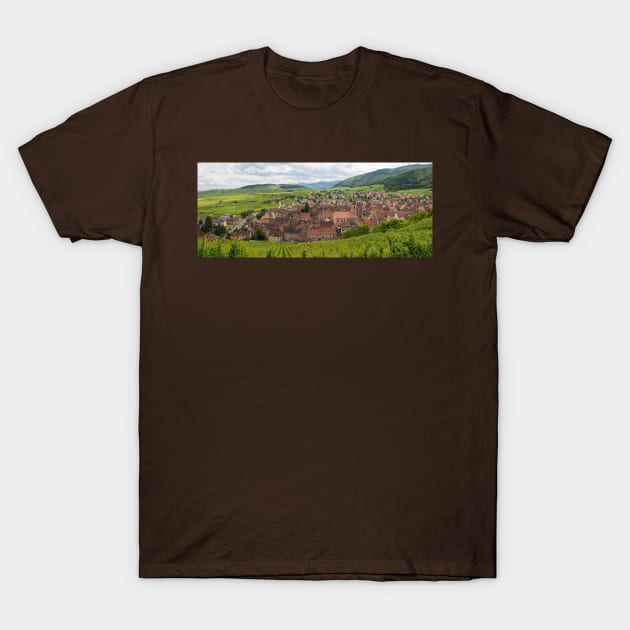 Panoramic View of Riquewihr and Surrounding Vineyards T-Shirt by yairkarelic